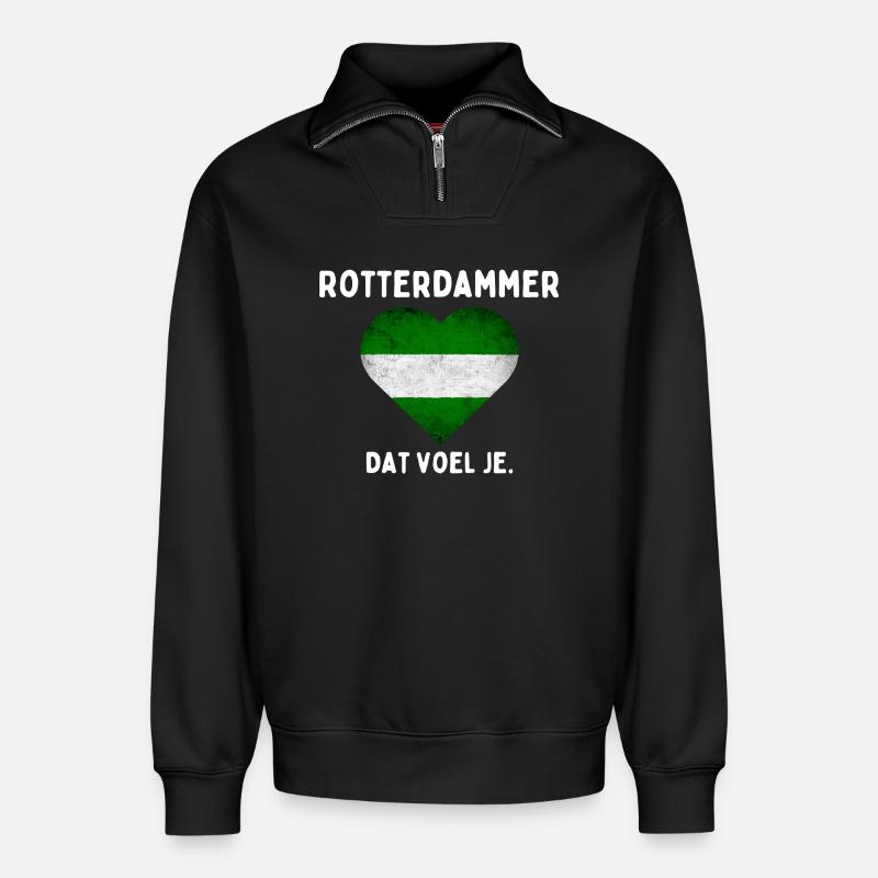 Rotterdammer - Relaxed Unisex Organic Half Zip Sweatshirt – von SPREAD - Schwarz