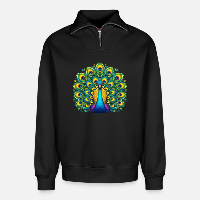 Pfau - Relaxed Unisex Organic Half Zip Sweatshirt – von SPREAD - Schwarz