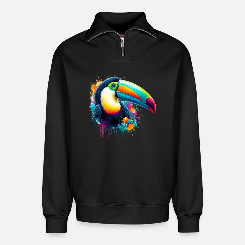 Tukan - Relaxed Unisex Organic Half Zip Sweatshirt – von SPREAD - Schwarz