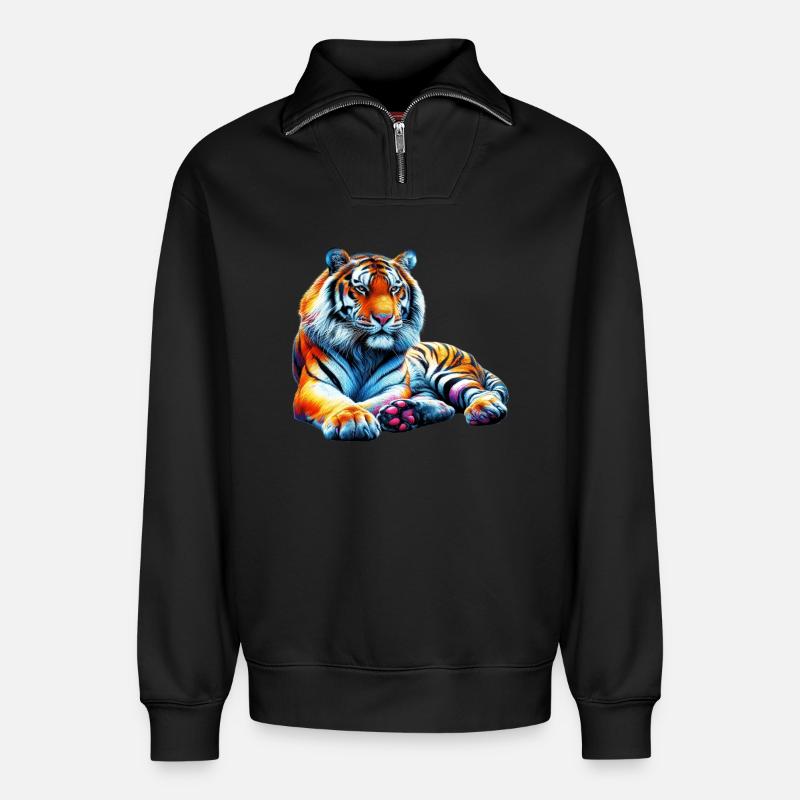 Tiger - Relaxed Unisex Organic Half Zip Sweatshirt – von SPREAD - Schwarz