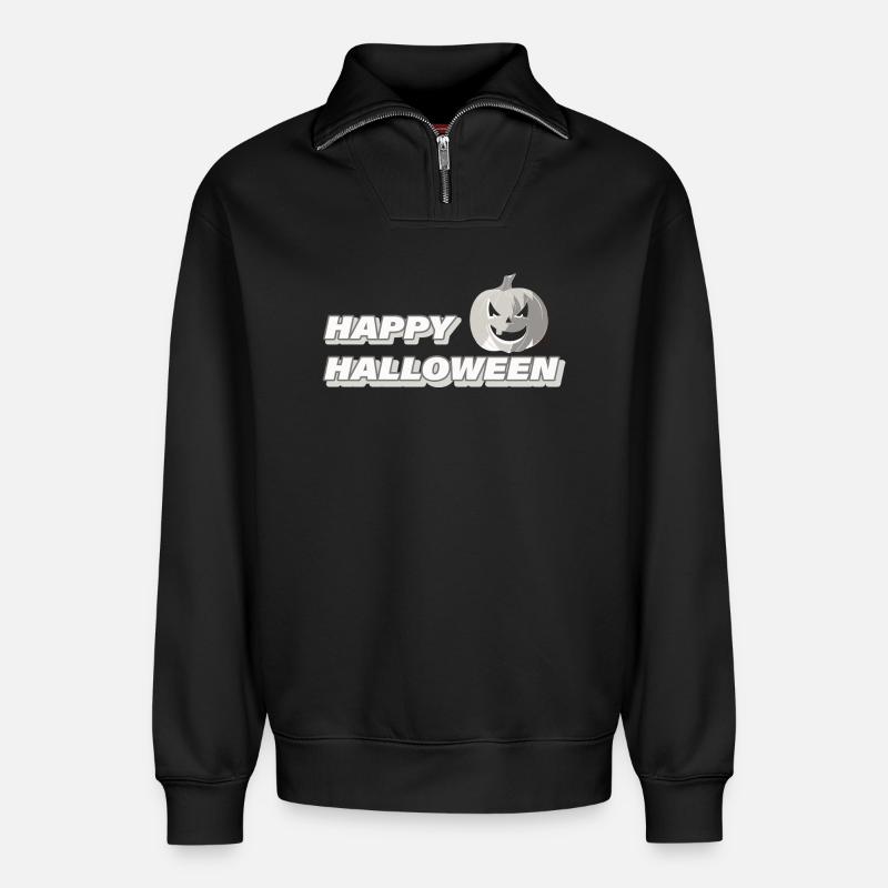 HAPPY HALLOWEEN - Relaxed Unisex Organic Half Zip Sweatshirt – von SPREAD - Schwarz