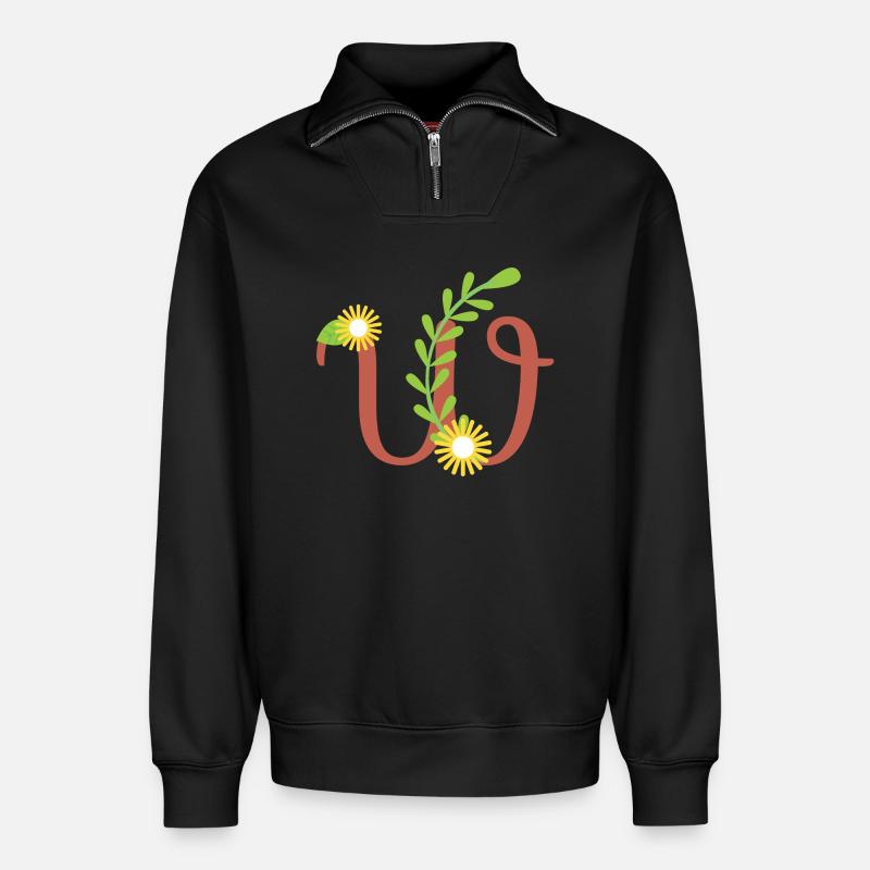 Eleganter Buchstabe 'W' mit Blumen - Relaxed Unisex Organic Half Zip Sweatshirt – von SPREAD - Schwarz