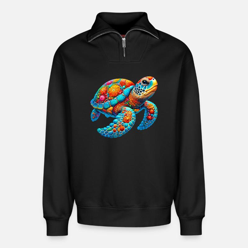 Turtle - Relaxed Unisex Organic Half Zip Sweatshirt – by SPREAD - black