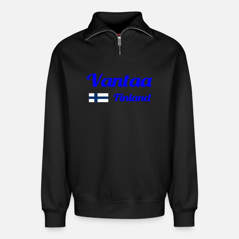 Vantaa Finlande Imprimer - Sweat unisexe décontracté en coton biologique à demi-zip – de SPREAD - noir
