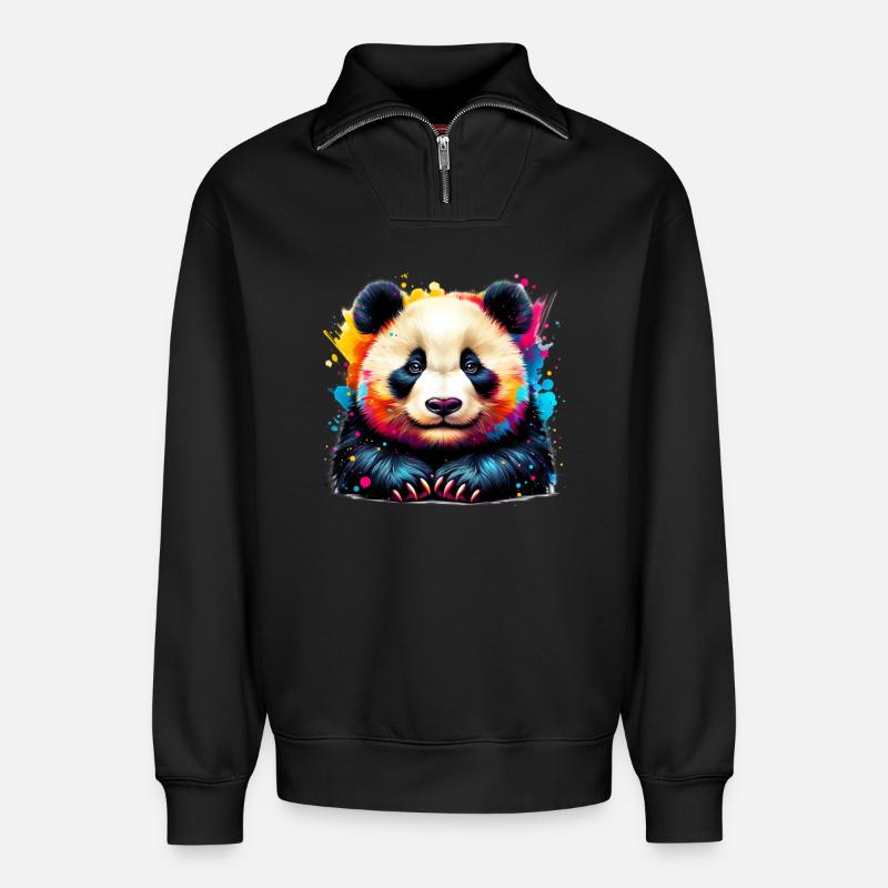 Panda - Relaxed Unisex Organic Half Zip Sweatshirt – von SPREAD - Schwarz