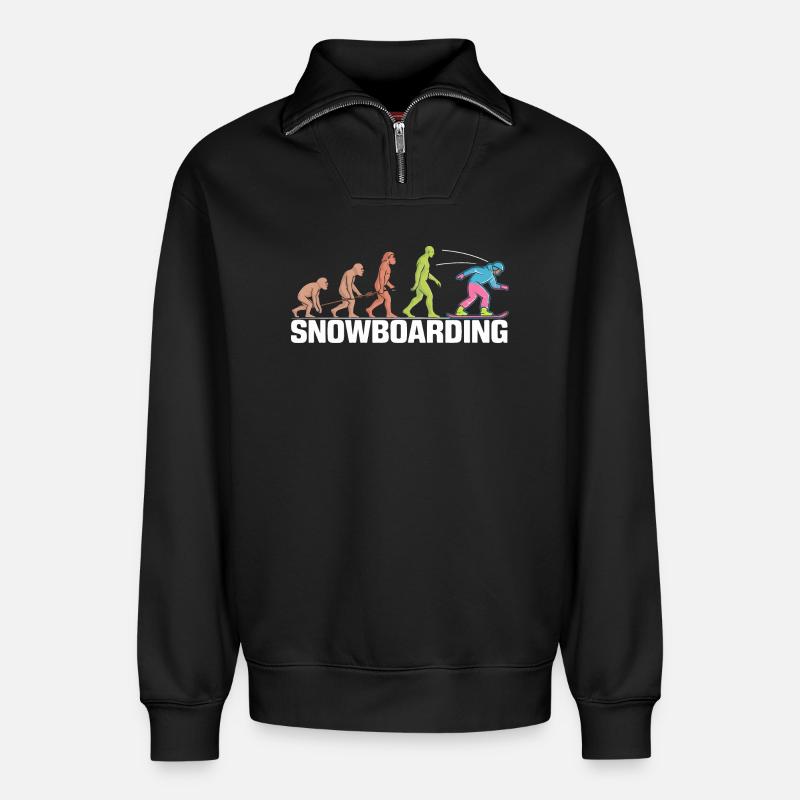 Die Evolution des Snowboard-Designs - Relaxed Unisex Organic Half Zip Sweatshirt – von SPREAD - Schwarz