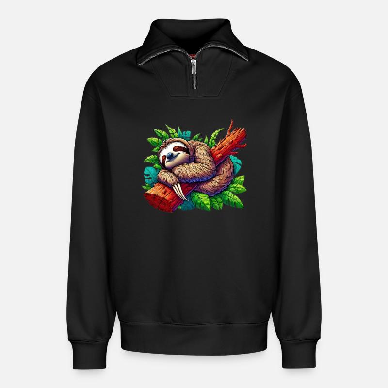 Faultier - Relaxed Unisex Organic Half Zip Sweatshirt – von SPREAD - Schwarz
