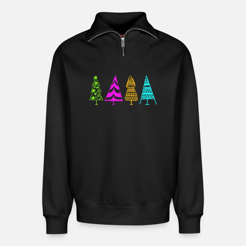 Bunte Weihnachtsbaum-Illustration - Relaxed Unisex Organic Half Zip Sweatshirt – von SPREAD - Schwarz
