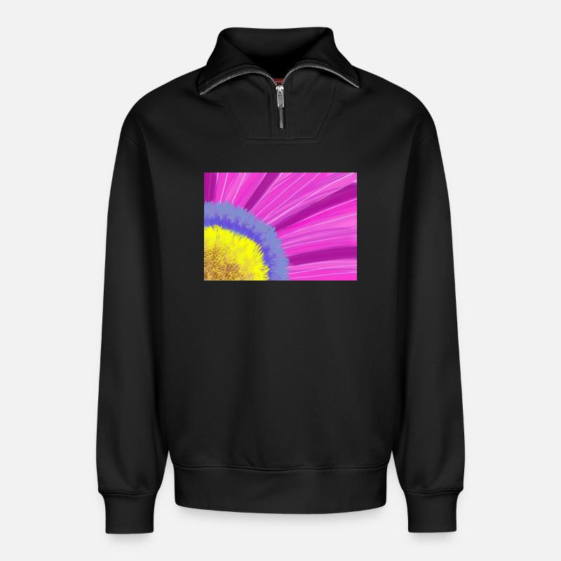 Blume - Relaxed Unisex Organic Half Zip Sweatshirt – von SPREAD - Schwarz
