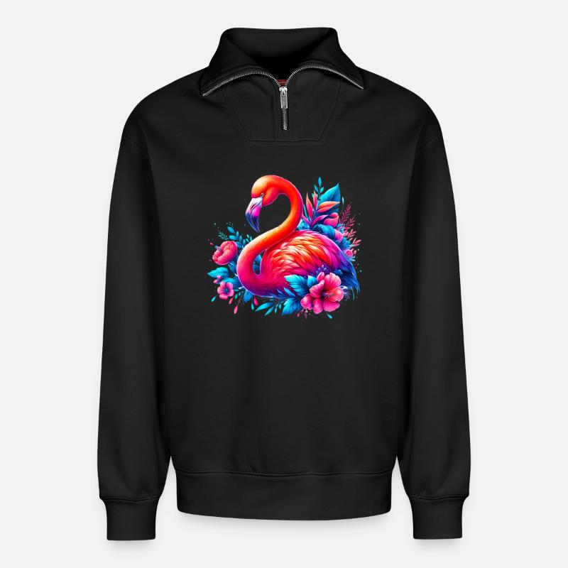 Flamingo - Relaxed Unisex Organic Half Zip Sweatshirt – von SPREAD - Schwarz