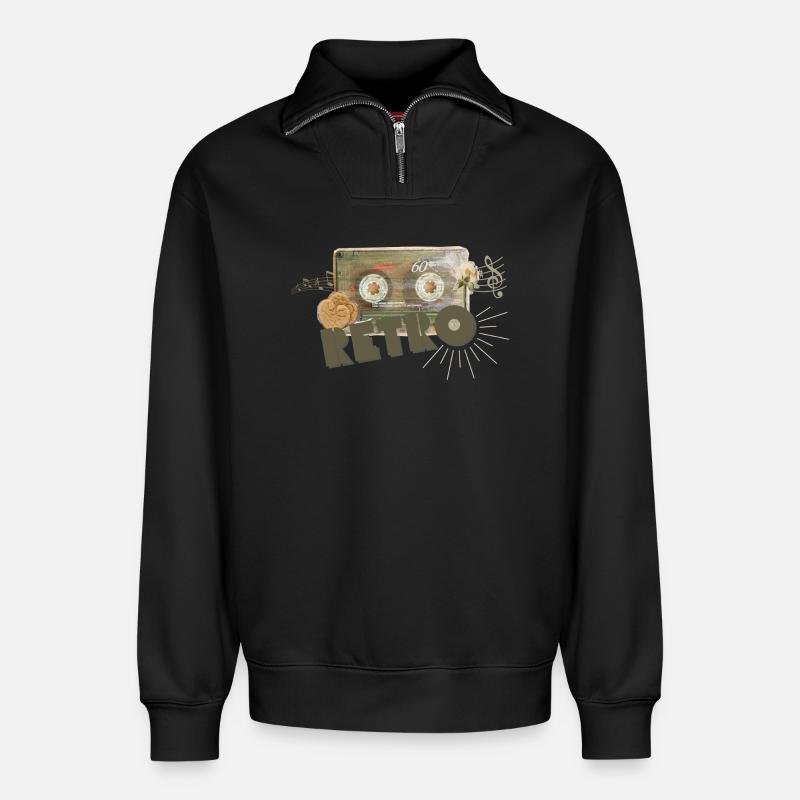Collage de cassettes rétro - Sweat unisexe décontracté en coton biologique à demi-zip – de SPREAD - noir