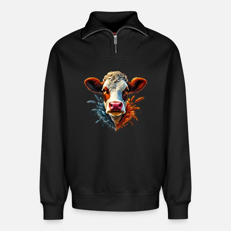 Kuh - Relaxed Unisex Organic Half Zip Sweatshirt – von SPREAD - Schwarz