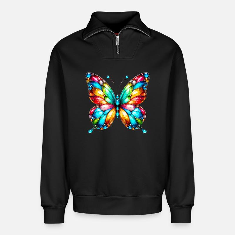 Schmetterling - Relaxed Unisex Organic Half Zip Sweatshirt – von SPREAD - Schwarz