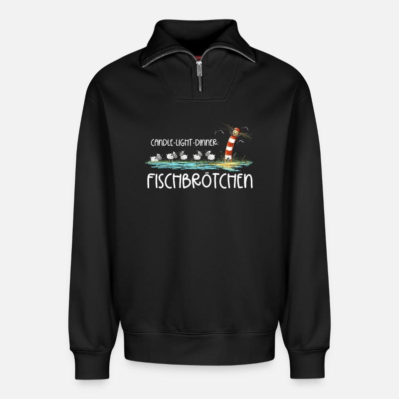 Candle Light Dinner Fischbrötchen Meer Spruch - Relaxed Unisex Organic Half Zip Sweatshirt – von SPREAD - Schwarz