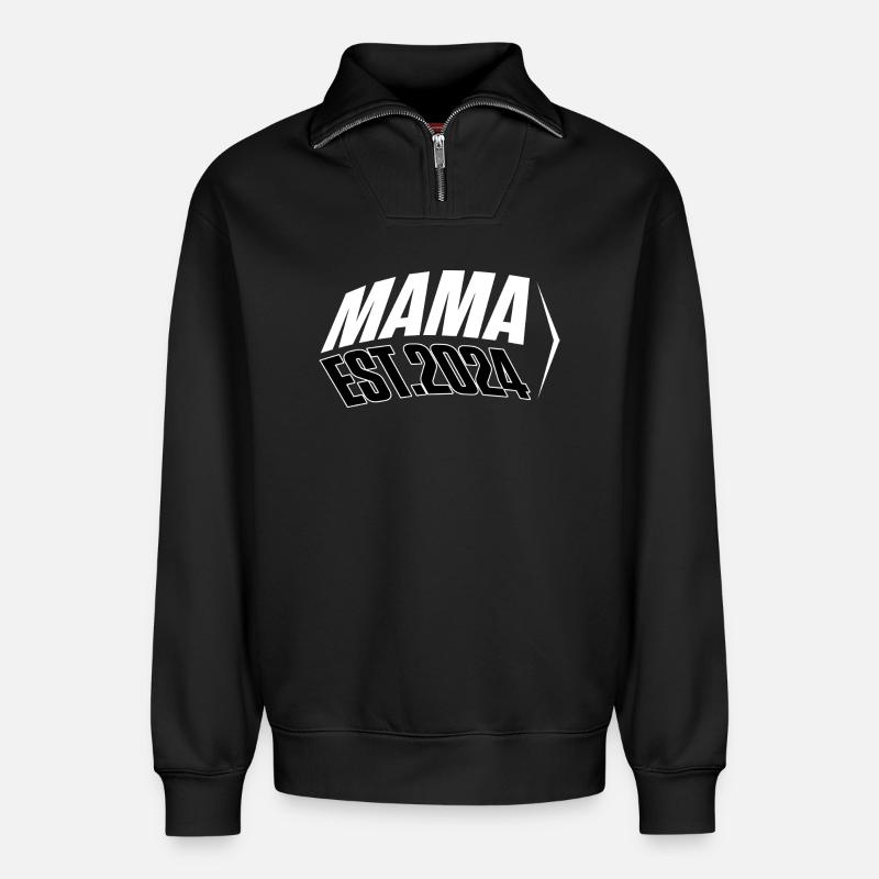 MAMA Shirt Est.2024 - Relaxed Unisex Organic Half Zip Sweatshirt – von SPREAD - Schwarz