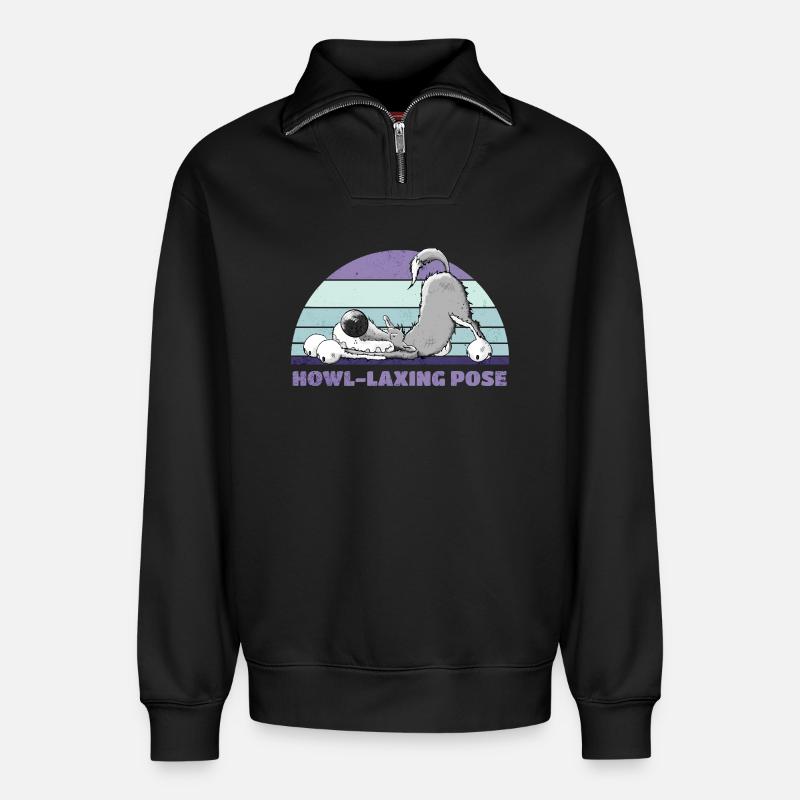 Wolf Yoga Howl-Laxing Pose - Relaxed Unisex Organic Half Zip Sweatshirt – von SPREAD - Schwarz