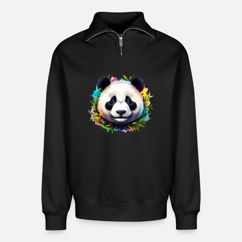 Panda - Relaxed Unisex Organic Half Zip Sweatshirt – von SPREAD - Schwarz