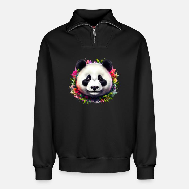 Panda - Relaxed Unisex Organic Half Zip Sweatshirt – von SPREAD - Schwarz