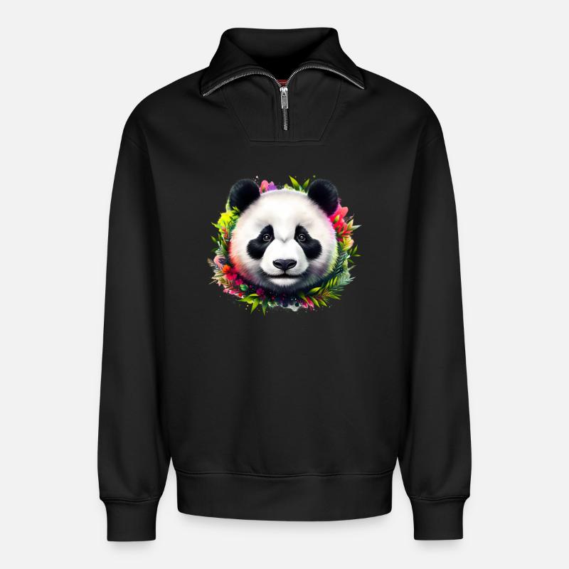 Panda - Relaxed Unisex Organic Half Zip Sweatshirt – von SPREAD - Schwarz