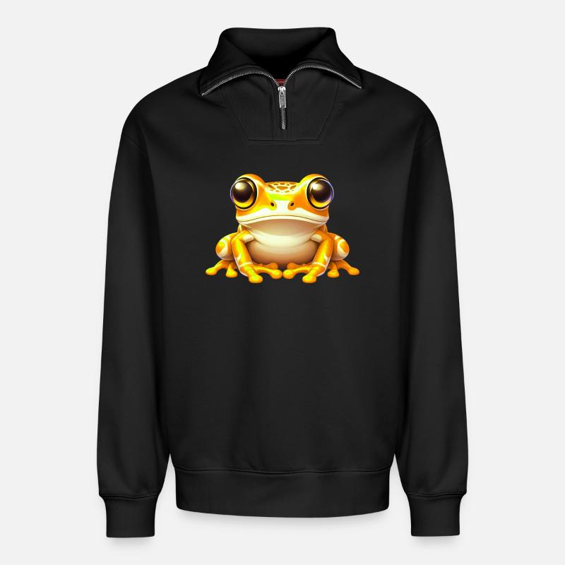 Frosch - Relaxed Unisex Organic Half Zip Sweatshirt – von SPREAD - Schwarz