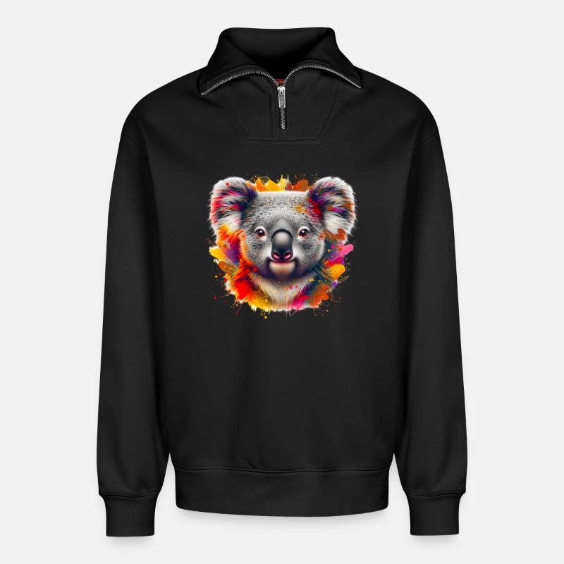 Koala - Relaxed Unisex Organic Half Zip Sweatshirt – von SPREAD - Schwarz