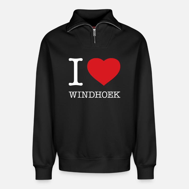 I LOVE WINDHOEK - Relaxed Unisex Organic Half Zip Sweatshirt – von SPREAD - Schwarz