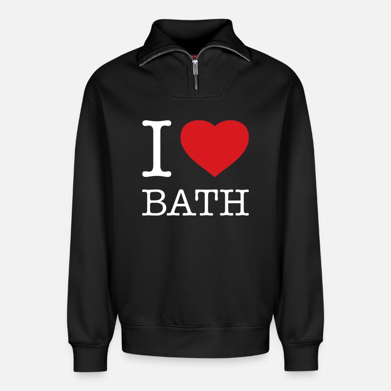 I LOVE BATH - Relaxed Unisex Organic Half Zip Sweatshirt – by SPREAD - black