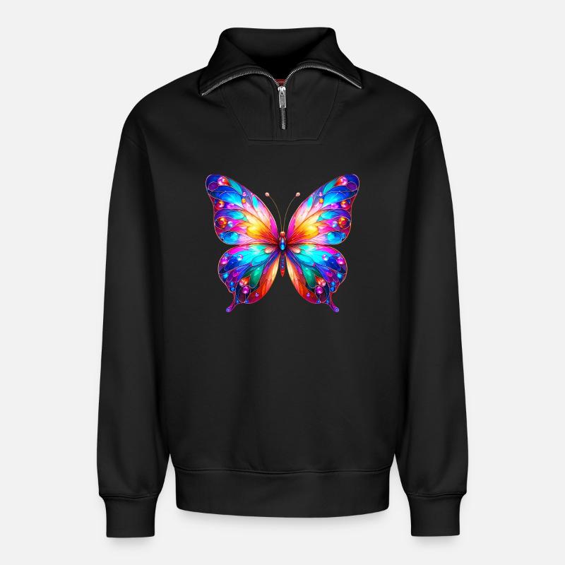 Papillon - Sweat unisexe décontracté en coton biologique à demi-zip – de SPREAD - noir