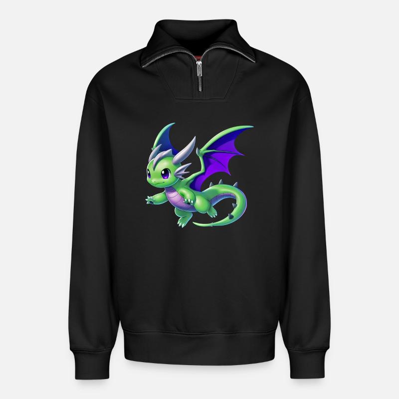 Drache - Relaxed Unisex Organic Half Zip Sweatshirt – von SPREAD - Schwarz
