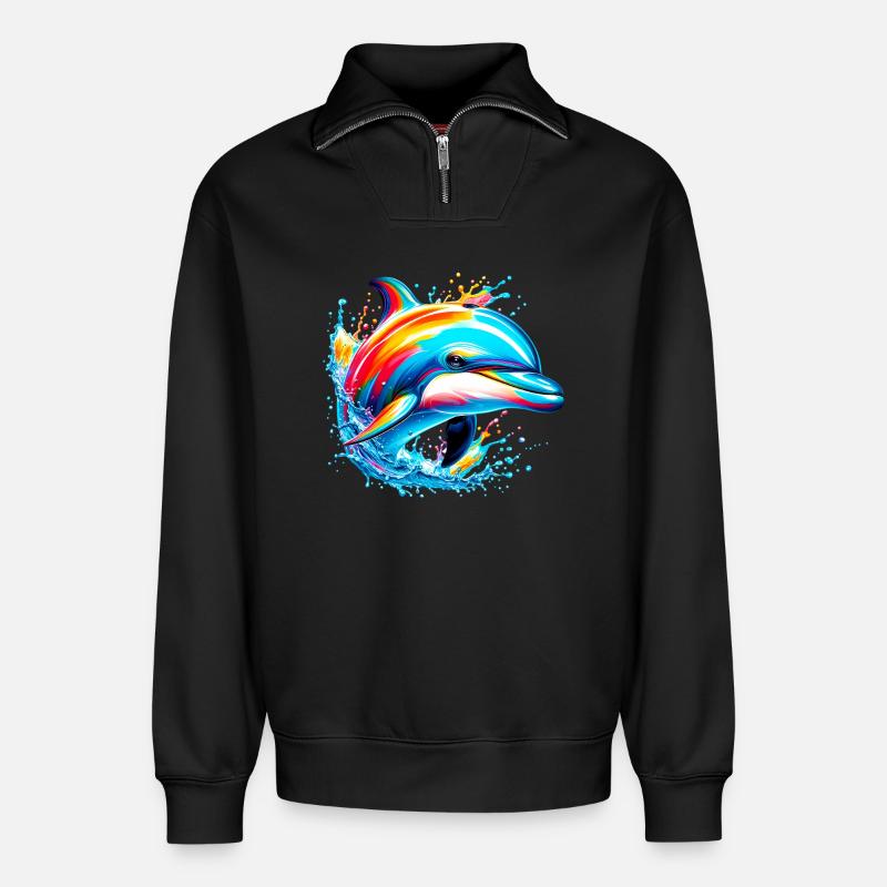 Dolphin - Relaxed Unisex Organic Half Zip Sweatshirt – by SPREAD - black