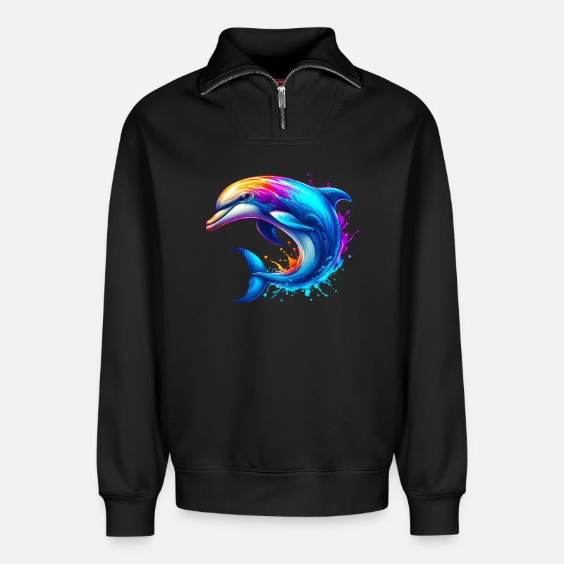 Delfin - Relaxed Unisex Organic Half Zip Sweatshirt – von SPREAD - Schwarz