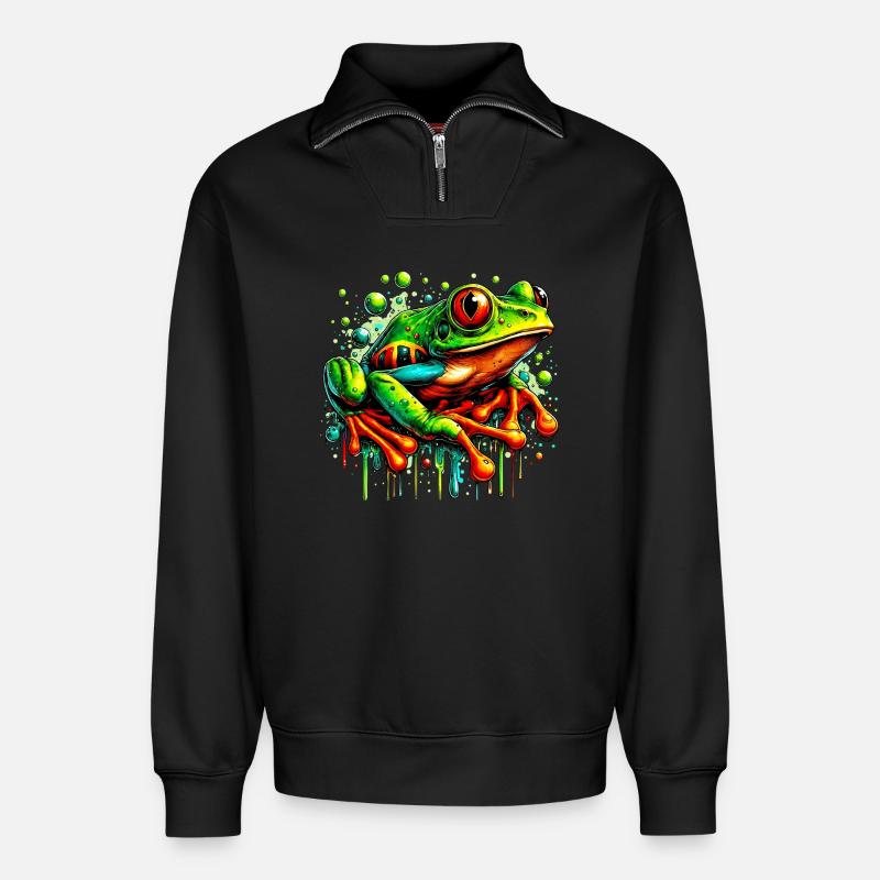 Frosch - Relaxed Unisex Organic Half Zip Sweatshirt – von SPREAD - Schwarz