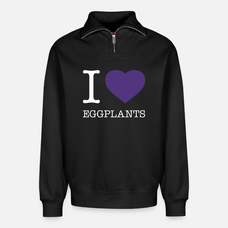 I LOVE EGGPLANTS - Relaxed Unisex Organic Half Zip Sweatshirt – von SPREAD - Schwarz