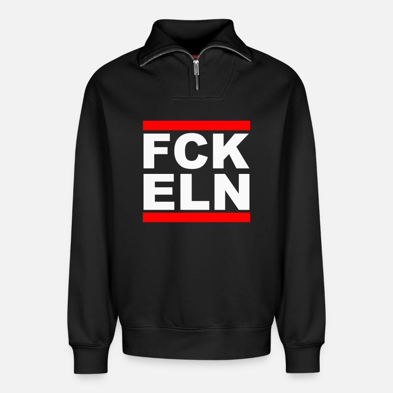 FCK ELN - Relaxed Unisex Organic Half Zip Sweatshirt – von SPREAD - Schwarz