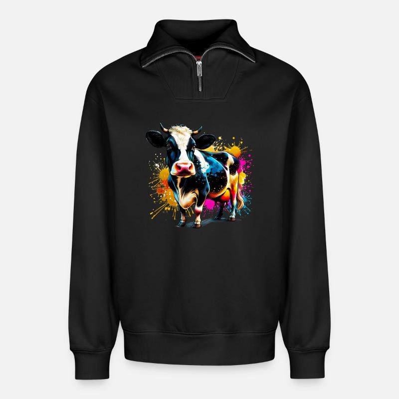 Kuh - Relaxed Unisex Organic Half Zip Sweatshirt – von SPREAD - Schwarz