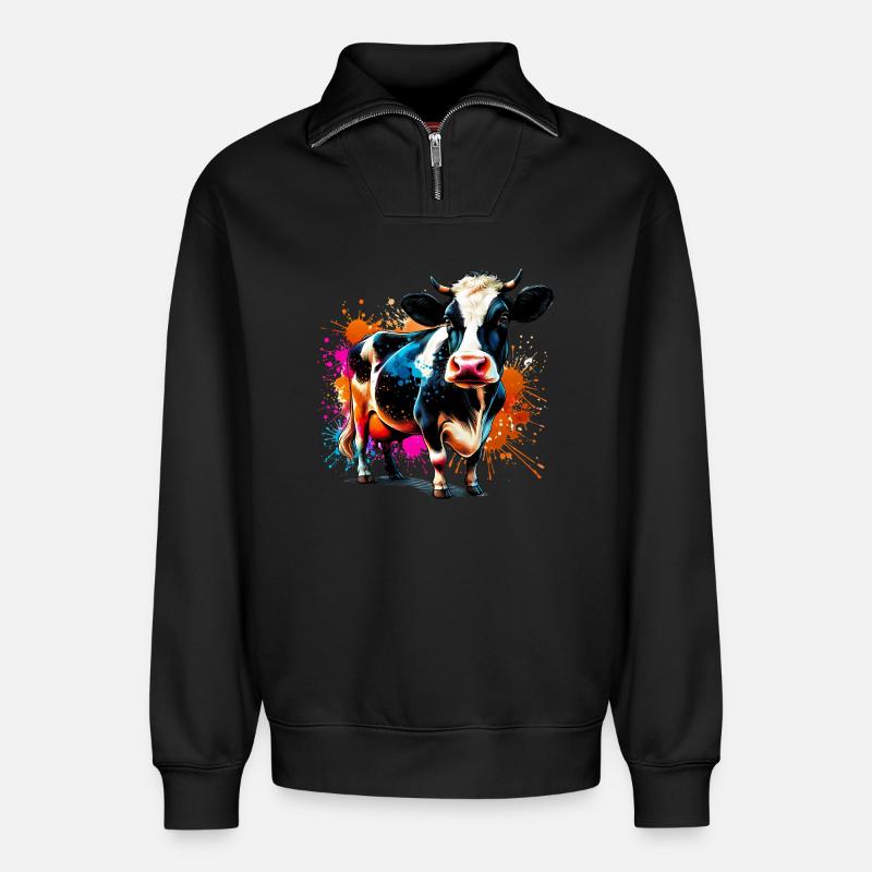 Kuh - Relaxed Unisex Organic Half Zip Sweatshirt – von SPREAD - Schwarz