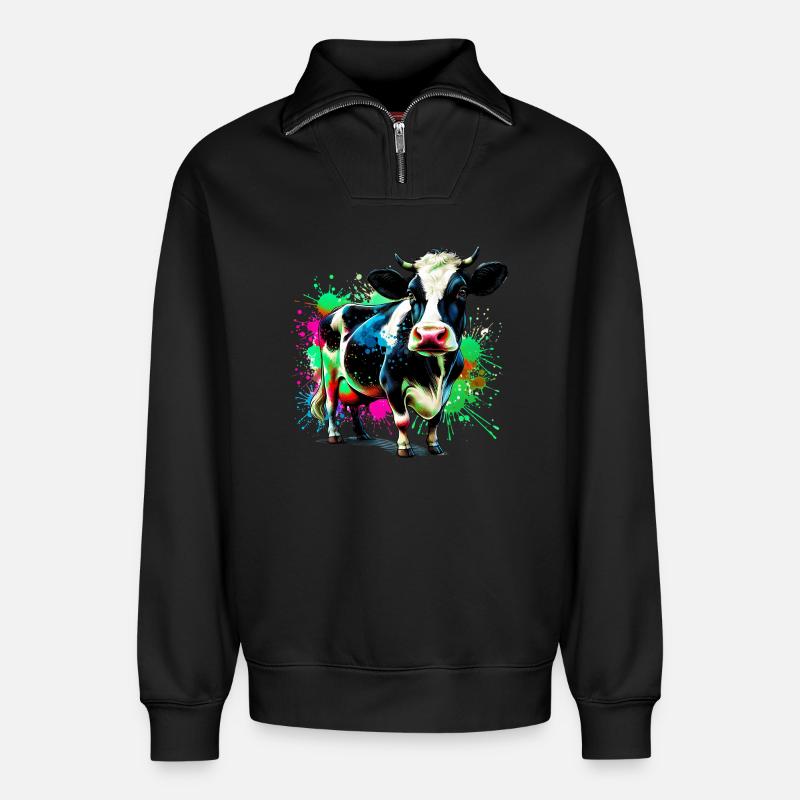 Kuh - Relaxed Unisex Organic Half Zip Sweatshirt – von SPREAD - Schwarz