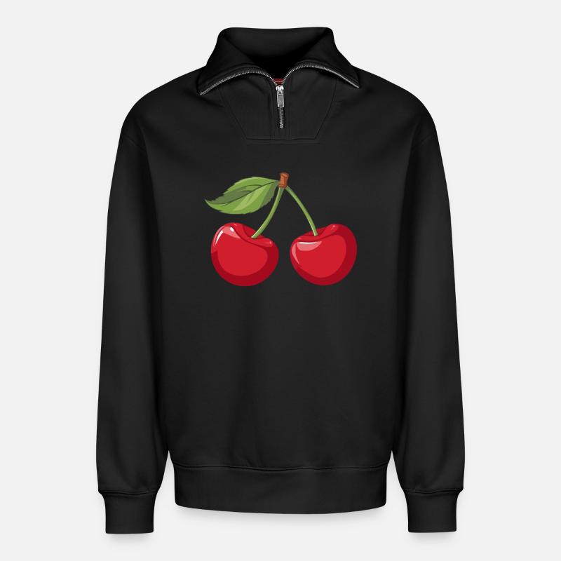 Lebendige Kirsche Illustration - Relaxed Unisex Organic Half Zip Sweatshirt – von SPREAD - Schwarz
