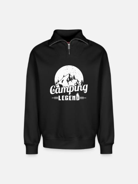Mountain Camping Legend Design - Relaxed Unisex Organic Half Zip Sweatshirt – by SPREAD - black