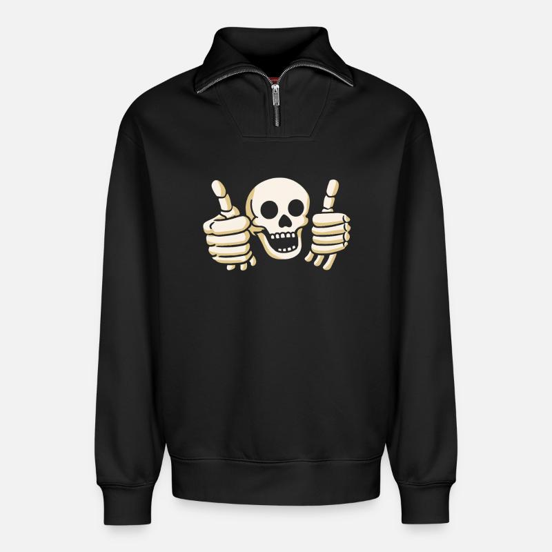 Crâne OKI - Sweat unisexe décontracté en coton biologique à demi-zip – de SPREAD - noir