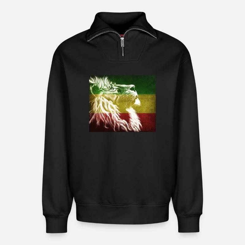 Reggae Löwenflagge Kunst - Relaxed Unisex Organic Half Zip Sweatshirt – von SPREAD - Schwarz