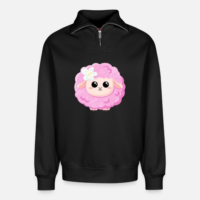 Süßes rosa Schaf - Relaxed Unisex Organic Half Zip Sweatshirt – von SPREAD - Schwarz