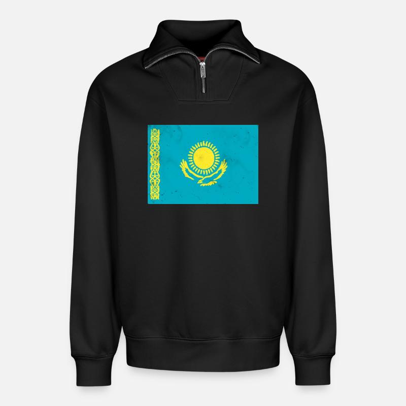 Drapeau du Kazakhstan - Sweat unisexe décontracté en coton biologique à demi-zip – de SPREAD - noir