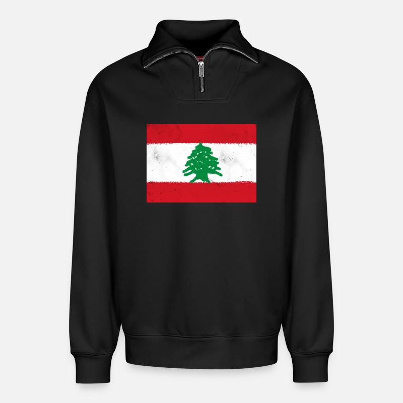 Flagge des Libanon - Relaxed Unisex Organic Half Zip Sweatshirt – von SPREAD - Schwarz