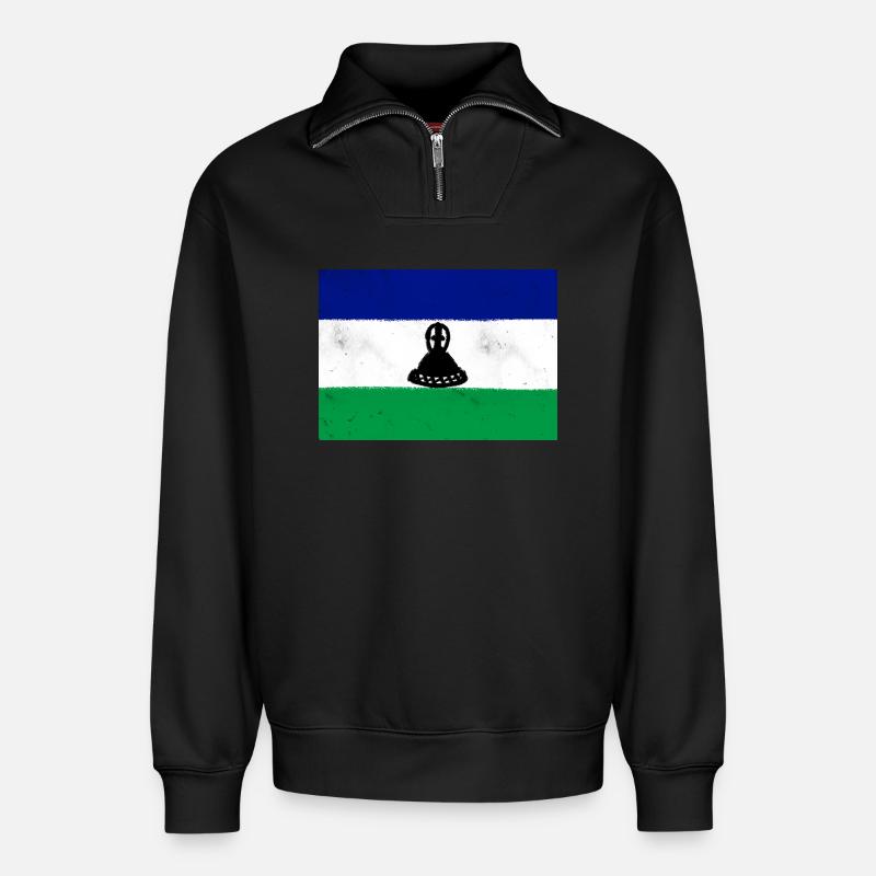 Drapeau du Lesotho - Sweat unisexe décontracté en coton biologique à demi-zip – de SPREAD - noir