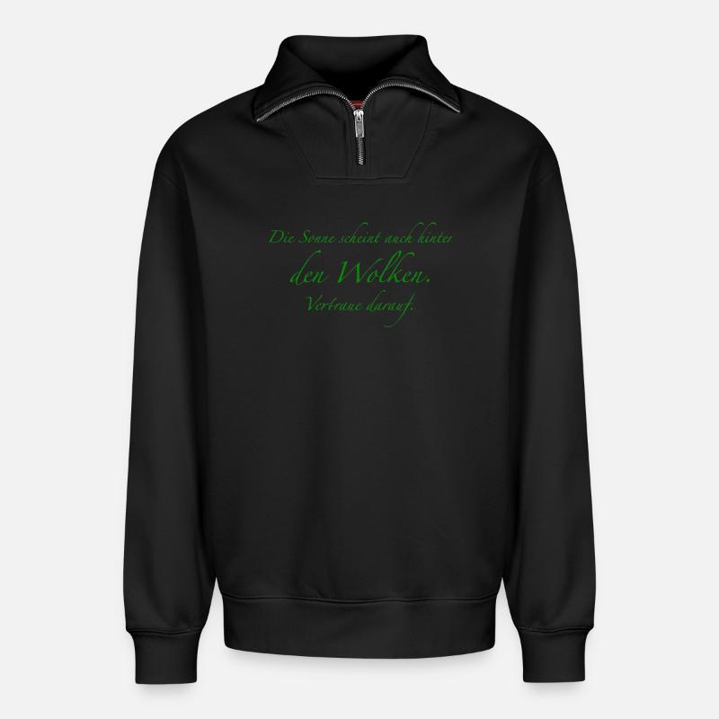 Sonnenlicht hinter Wolken Spruch - Relaxed Unisex Organic Half Zip Sweatshirt – von SPREAD - Schwarz
