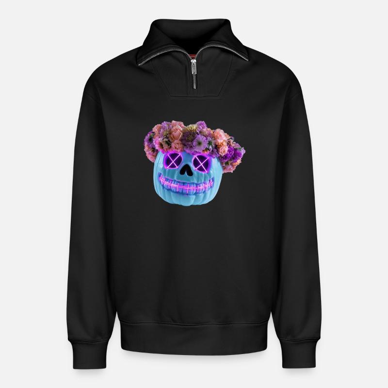 Bloom & Doom - Relaxed Unisex Organic Half Zip Sweatshirt – by SPREAD - black