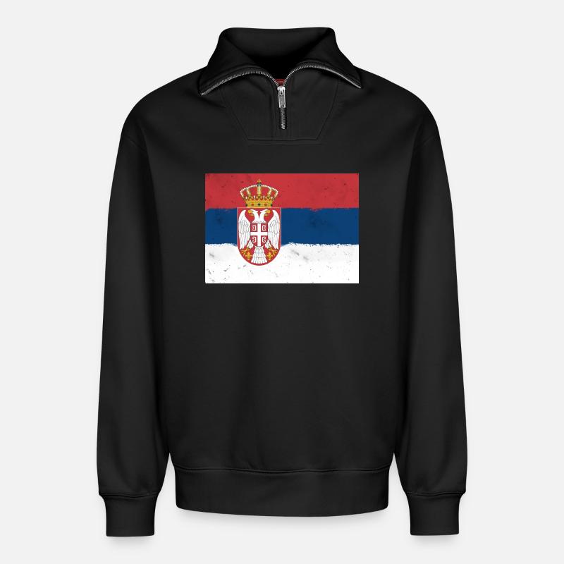 Flagge Serbiens - Relaxed Unisex Organic Half Zip Sweatshirt – von SPREAD - Schwarz