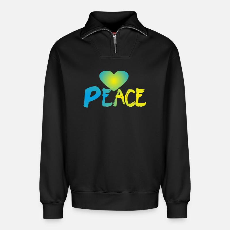 Peace Herz Frieden Friedenszeichen - Relaxed Unisex Organic Half Zip Sweatshirt – von SPREAD - Schwarz