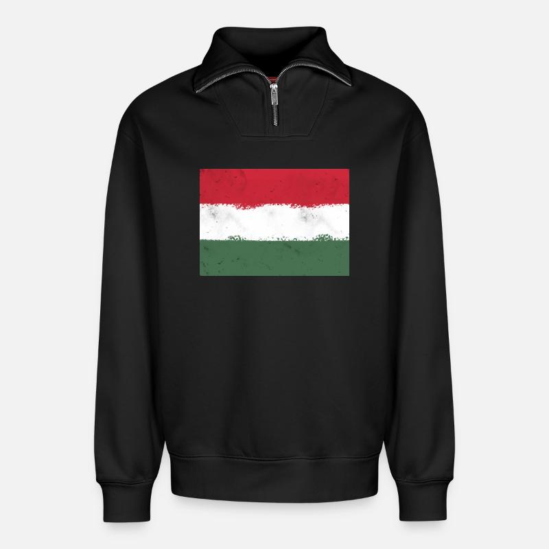 Drapeau de la Hongrie - Sweat unisexe décontracté en coton biologique à demi-zip – de SPREAD - noir